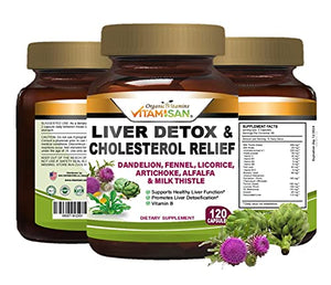 Liver Cleanse Detox Health Supplements with Milk Thistle-Fennel-Alfalfa-Vitamin B-Artichoke-Dandelion Root Support Healthy Liver Function Men & Women 120 Caps Natural Detox Cleanse & Boost Immune