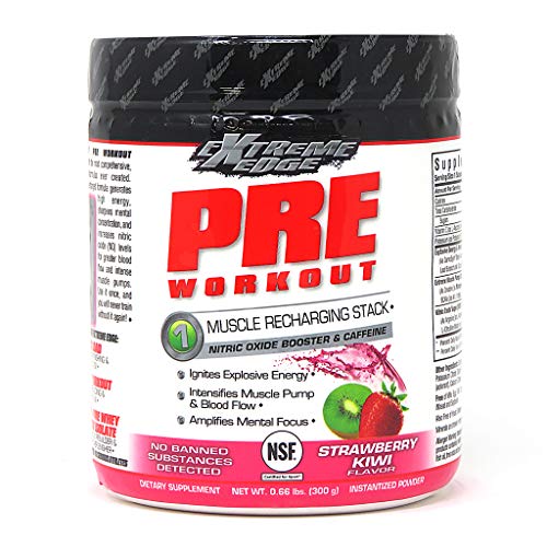 Bluebonnet Nutrition Extreme Edge Pre Workout, Muscle Recharging Formula*, Increases Nitric Oxide (NO) Levels*, Soy-Free, Dairy-Free, Strawberry Kiwi, 30 Servings, 10.56 Ounce