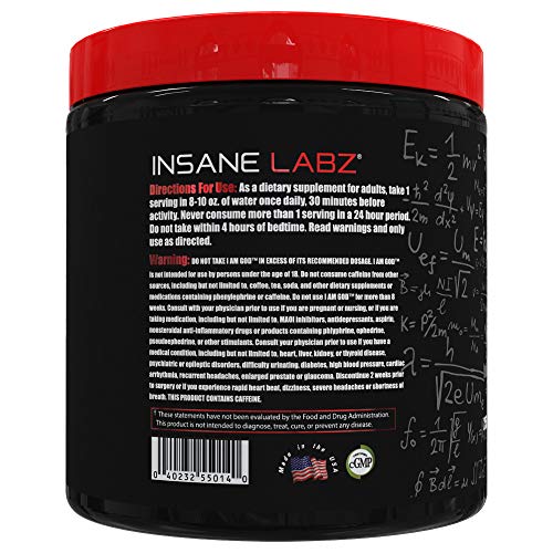 Insane Labz I am God Pre Workout, High Stim Pre Workout Powder Loaded with Creatine and DMAE Bitartrate Fueled by AMPiberry, Energy Focus Endurance Muscle Growth,25 Srvgs,Drink Ye All of It