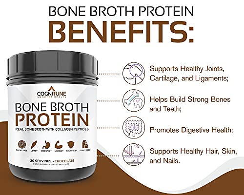 Bone Broth Protein Powder Chocolate - Grass Fed Collagen Peptides - Protein Powder Without Artificial Sweeteners - No Sugar, Paleo & Keto Friendly -Dairy Free, Gluten Free - 20g Protein, 20 Servings