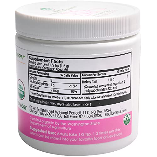 Host Defense, Turkey Tail Mushroom Powder, Supports Immune Health, Certified Organic Supplement