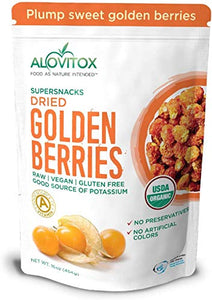 Alovitox Organic Sun Dried Golden Berries 16 Oz - Raw, Vegan, Gluten Free Super Snack High in Protein, Dietary Fiber, Vitamin A & C - Incan Gooseberries for Eating, Trail Mix, Smoothies and Salads