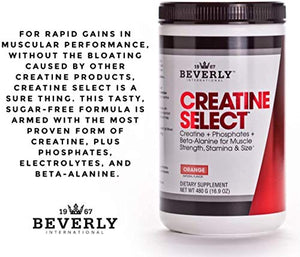 Beverly International Creatine Select with Phosphates, 40 servings. Since 2003, the only fail-proof creatine formula. Boosts muscle size and strength every time. For men and women. Tastes like Tang!