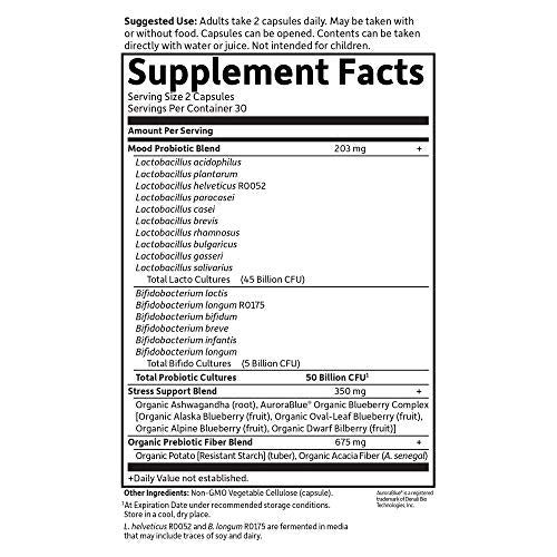 Garden of Life Dr. Formulated Probiotics Mood+ Acidophilus Probiotic Supplement - Promotes Emotional Well-Being, Relaxation and Digestive Balance - Ashwagandha for Stress Management, 60 Veggie Caps