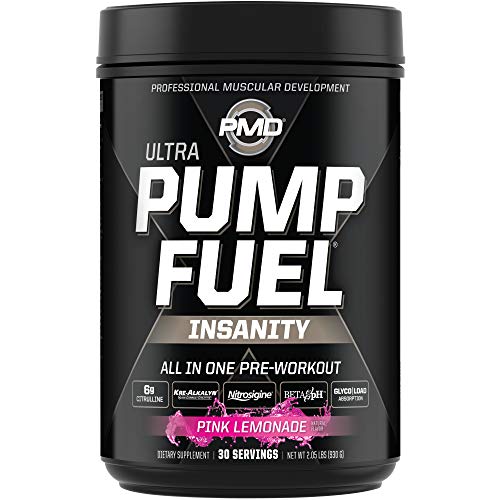 PMD Sports Ultra Pump Fuel Insanity - Pre Workout Drink Mix for Energy, Strength, Endurance, Muscle Pumps and Recovery - Complex Carbohydrates and Amino Energy - Electric Pink Lemonade (30 Servings)