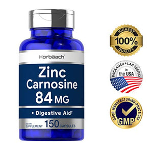 Zinc Carnosine Supplement | 84mg per Capsule | 150 Count | Non-GMO & Gluten Free | by Horbaach