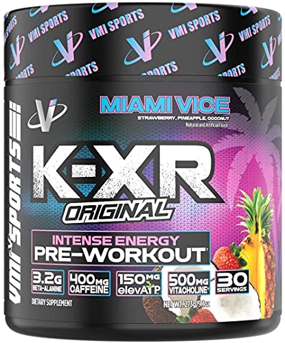 VMI Sports | K-XR Pre-Workout Energy Powder | Intense Energy Pre-Workout Drink for Men and Women| Creatine-Free | Enhanced Focus and Increased Endurance | Pre-Workout Powder (Miami Vice, 30 Servings)