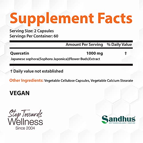 Quercetin 1000 mg Per Serving Vegetarian Capsules 120 Ct- 2 Pack