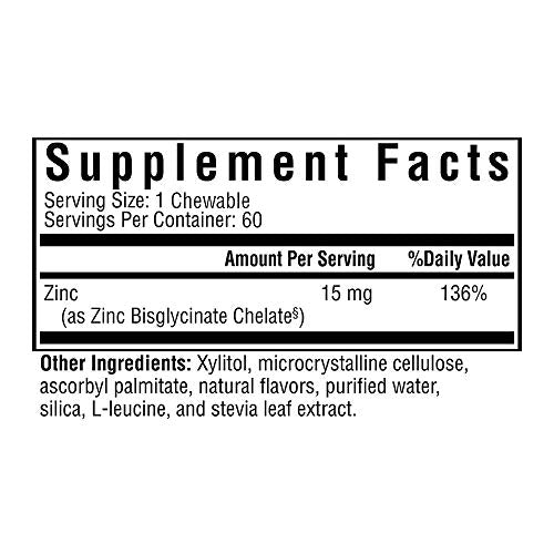Seeking Health | Optimal Zinc Chewable | Zinc Supplement | 15 mg of TRAACS® Zinc Bisglycinate Chelate | Natural Fruit Flavor | 60 Chewables