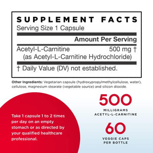 Jarrow Formulas Acetyl L-Carnitine 500 mg - 60 Veggie Caps, Pack of 2 - Antioxidant Protection for The Brain - Supports Energy Production & Metabolism - Up to 120 Servings