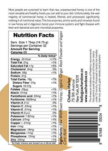 Unfiltered Raw Honey by Zach & Zoe Sweet Bee Farm – Pure Farm Raised Honey Packed with Powerful Anti-oxidants, Amino Acids, Enzymes, and Vitamins! (Ginger -16oz)