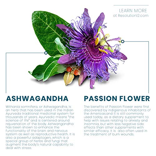 Resolution12 Anxiety Daily Support - Herbal Supplements with Ashwagandha, Passionflower, GABA, L-Tryptophan, L-Theanine, Vitamin B Complex - Helps Balance Mood, Promotes Sharper Memory - 90 Capsules