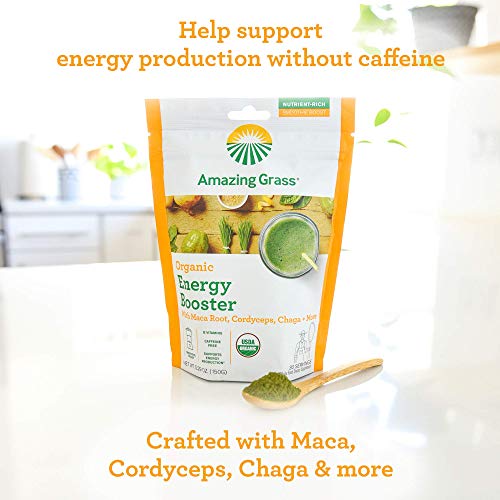 Amazing Grass Energy Booster: Energy Greens Powder, Maca, Cordyceps & Chaga, Smoothie Booster with Vitamin B, 30 Servings