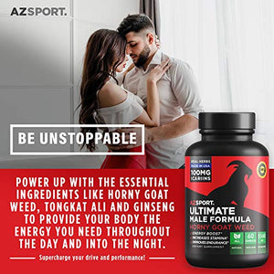 AZS Premium Male Enhancing Pills [10X Strength] -Increase Muscle Size, Boost Stamina - All Natural Horny Goat Weed Supplement, Gluten Free, Non-GMO, 60 Caps