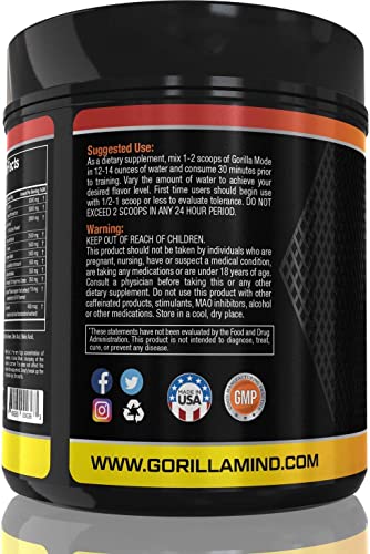 Gorilla Mode Pre Workout - Massive Pumps · Laser Focus · Energy · Power - L-Citrulline, Creatine, GlycerPump™, L-Tyrosine, Agmatine, Kanna, N-Phenethyl Dimethylamine Citrate - 574 Grams(Volcano Burst)