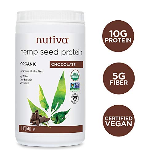 Nutiva Organic Cold-Pressed Raw Hemp Seed Protein Powder, Chocolate, 16 O, USDA Organic, Non-GMO, Whole 30 Approved, Vegan, Gluten-Free & Keto, Plant Protein with Essential Amino Acids