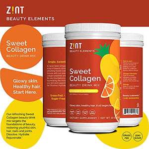 Zint Sweet Collagen Powder Beauty Drink Mix (Pineapple Orangeade): Delicious Hydrolyzed Collagen Peptides Protein Supplement - Grass-Fed, Zero Sugar, Non-GMO, Gluten-Free, 10 oz