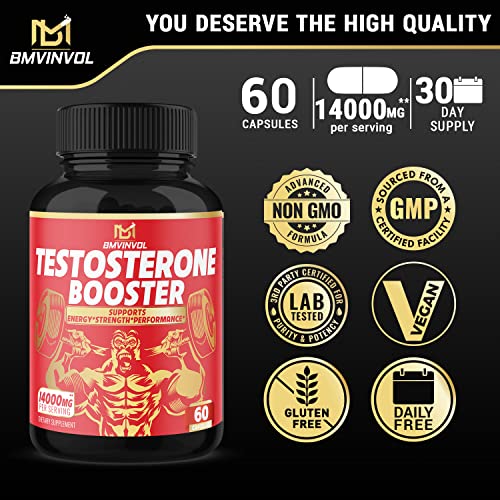 Test Booster Supplement for Men - 14000mg Herbal Equivalent - Supports Performance, Muscle, Energy - Made with Horny Goat Weed, Tribulus, Ginseng