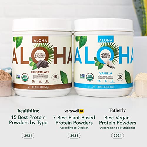 ALOHA Organic Plant-Based Protein Powder - NO-STEVIA Vanilla - Keto Friendly Vegan Protein with MCT Oil, 18.5 oz, Makes 15 Shakes, Vegan, Gluten-Free, Non-GMO, Erythritol-Free, Soy-Free, Dairy-Free & Only 3g Sugar