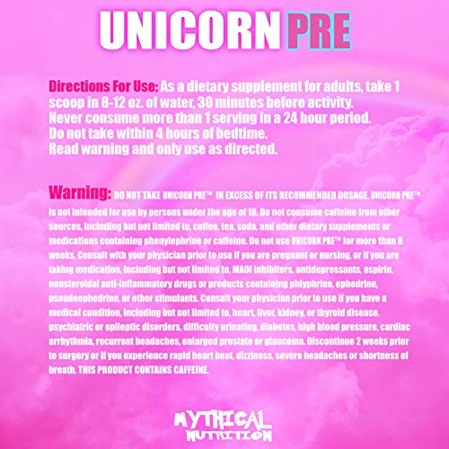 Mythical Nutrition Unicorn PRE Workout by Insane Labz, Pre Workout Powder with Edible Glitter, Extreme Energy Nitric Oxide Boosting, Beta Alanine Betaine Taurine AMPiberry, 35 Srvgs, Glitter Punch