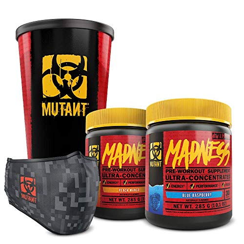 Mutant Madness Sugar-Free Pre-Workout Powder – Engineered Exclusively for High-Intensity Workouts (Blue Raspberry +Peach Mango + Mask)