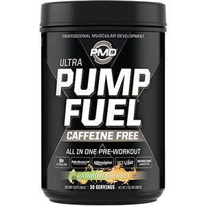 PMD Sports Ultra Pump Fuel Caffeine Free - Pre Workout Drink Mix - Energy, Strength, Endurance, Muscle Pumps and Recovery Complex Carbohydrates and Amino Energy - Rockin Rainbow Sherbet (30 Servings)