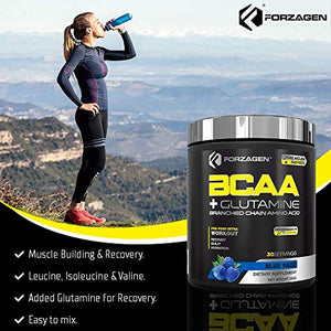 Forzagen BCAA Powder with Glutamine 30 Servings, Branched Chain Amino Acid Powder, Recovery Post Workout, Build, Hydration Available 4 Flavors (Blue Razz)