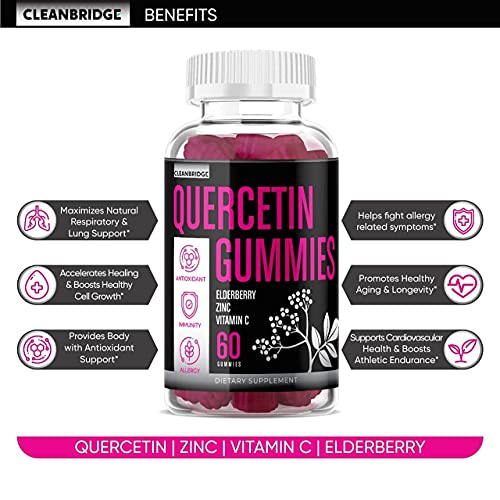 Quercetin 1000mg with Zinc, Vitamin C, Elderberry Gummies Supplements for Kids Adults Immune Lung Support Supplement, Quercitin VIT C Gummy Immunity Vegan Chewable Vitamins - Capsules Powder (2 Pack)