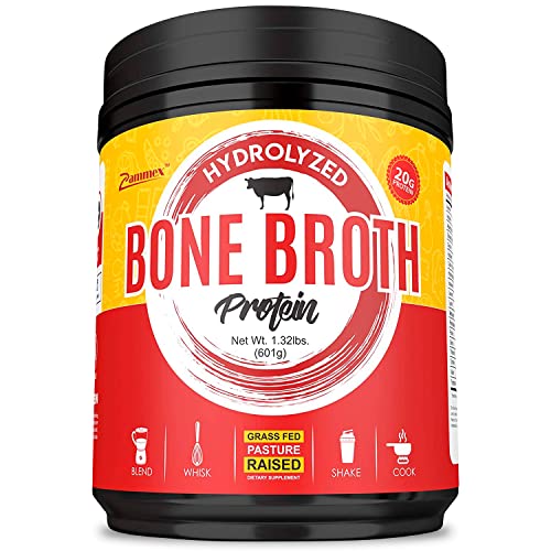 Bone Broth Protein Powder, Hydrolyzed Collagen Peptides, Unflavored, 100% Grass Fed, Non-GMO, Gluten Free, Paleo & Keto Friendly, 20G Protein, 1.32lbs, by Zammex