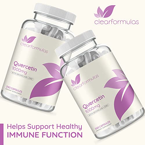 Clear Formulas Quercetin 1000mg (2 Pack) with Bromelain and Zinc Supplement - 480 Capsules - Quercetin to Support Immune Health and Cardiovascular