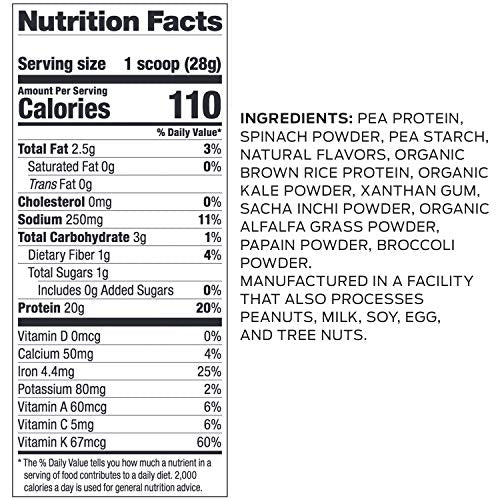 Vega Protein and Greens, Plain Unflavored, Vegan Protein Powder, 20g Plant Based Protein, Low Carb, Keto, Dairy Free, Gluten Free, Non GMO, Pea Protein for Women and Men, 1.3 Pounds (21 Servings)