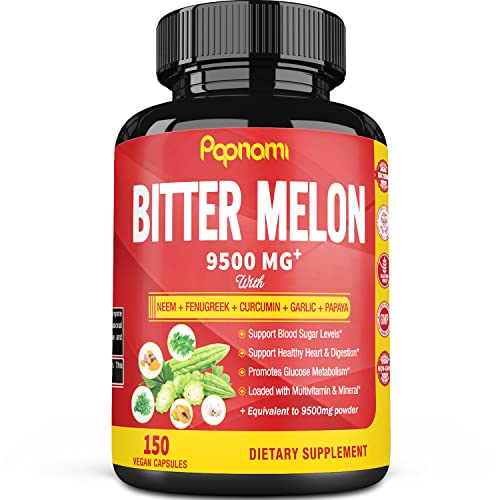 Bitter Melon Extract Capsules equivalent to 9500mg & Neem, Fenugreek, Curcumin, Garlic, Papaya, 5 Months Supply | Lower Balance Blood Sugar Pressure, Support Digestive |Boots Immune System Supplements