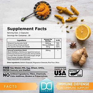 7 in 1 Immune Support Zinc Supplements 50mg Elderberry with Zink and Vitamin C, Vit D3 5000 IU, Echinacea, Turmeric Curcumin & Ginger Immunity Vitamins Booster - Natural Allergy Relief for Kids Adults