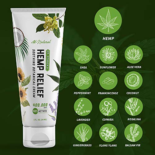 Dr. Hennen's Hemp Relief Cream for Muscles, Joints and Back, Extra Strength 400,000 mcg 40% Actives with Shea Butter, Sunflower, Aloe Vera, Peppermint, Frankincense, Lavender, More Essential Oils