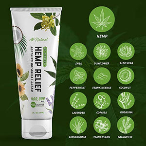 Dr. Hennen's Hemp Relief Cream for Muscles, Joints and Back, Extra Strength 400,000 mcg 40% Actives with Shea Butter, Sunflower, Aloe Vera, Peppermint, Frankincense, Lavender, More Essential Oils