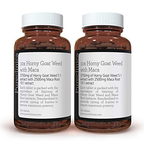 10X Horny Goat Weed Extract (3750mg) Maca Extract (2500mg) x 360 Tablets - (2 Bottles of 180 Tablets) with 5mg Black Pepper Extract for 300% Increased Absorption: SKU: HGWMx2