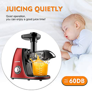 Aucma Juicer Machine,Slow Juicer Extractor,Cold Press Juicer with Quiet Motor and Reverse Function,Masticating Juicer Machine with Brush Recipes,for High Nutrient Fruit Vegetable Juice (Red)