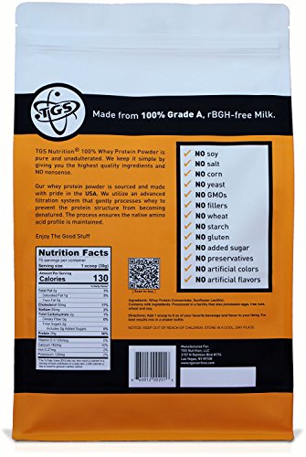 TGS 100% Whey Protein Powder Unflavored, Unsweetened, Keto Friendly - 5lb - All Natural, Low Carb, Low Calorie, No Soy, Made in USA