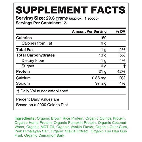 Detox Organics Plant Based Protein Powder, Creamy Vanilla - Vegan, Low Carb, Non Dairy, Gluten Free, Lactose Free, No Sugar Added, Non-GMO - Made with Hemp, Brown Rice, Pumpkin, and Quinoa