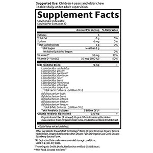 Garden of Life Dr. Formulated Probiotics Organic Kids+ Plus Vitamin C & D Chewables Tablets, Gluten/Dairy & Soy Free, Immune & Digestive Health Supplement, No Added Sugar, Strawberry Banana, 30 Count