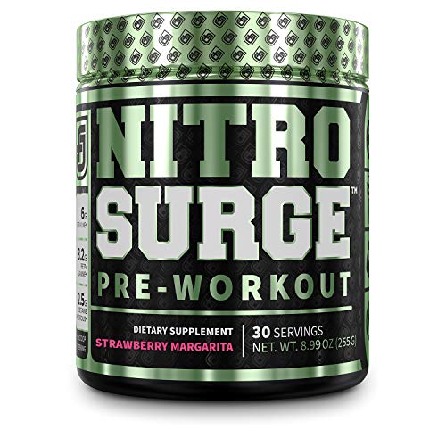 NITROSURGE Pre Workout Supplement - Endless Energy, Instant Strength Gains, Clear Focus, Intense Pumps - Nitric Oxide Booster & Powerful Preworkout Energy Powder - 30 Servings, Strawberry Margarita