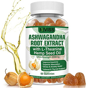 Ashwagandha Gummies, 2000mg Organic Ashwagandha Root Extract Supplement for Men & Women, 60 Count Ashwagandha for Stress & Anxiety Relief, Mood Calm, Relaxation, Adrenal & Immune Support (1 Pack)