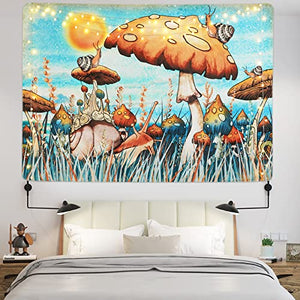 Trippy Mushroom Tapestry Hippie Sun Tapestry Snail Tapestry Plants and Leaves Tapestries Fantasy Fairy Tale Tapestry Wall Hanging for Room(51.2 x 59.1 inches)