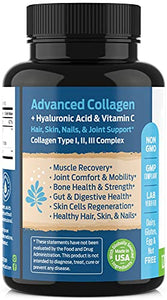 Advanced Collagen Supplement, Type 1, 2 and 3 with Hyaluronic Acid and Vitamin C - Anti Aging Joint Formula - Boosts Hair, Nails and Skin Health - 120 Capsules - by ForestLeaf