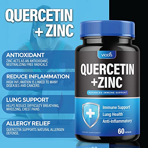 (2 Pack) Quercetin 500mg with Zinc - Immune System Booster, Lung Support Supplement for Adults Kids - Immunity Defense (120 Capsules)