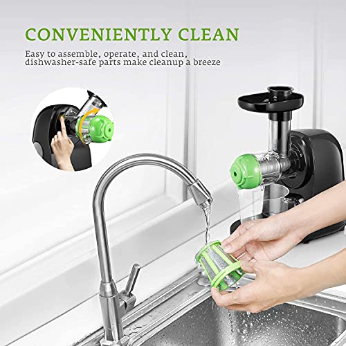 Juicer Machines, Slow Masticating Juicer Easy to Clean, Cold Press Juicer Extractor with Quiet Motor & Reverse Function for Vegetable and Fruit, Classic Black