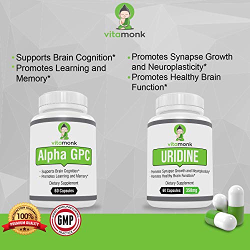 Alpha GPC and Uridine Stack - Mr Happy Stack - Uridine Monophosphate with No Artificial Fillers - Bioavailable Choline Supplements Promote Cognition, Focus, Mental Clarity and Dopamine Receptor Health