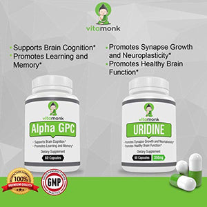 Alpha GPC and Uridine Stack - Mr Happy Stack - Uridine Monophosphate with No Artificial Fillers - Bioavailable Choline Supplements Promote Cognition, Focus, Mental Clarity and Dopamine Receptor Health