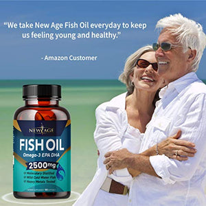 Omega 3 Fish Oil 2500mg Supplement by New Age - 2 Pack – Immune & Heart Support – Promotes Joint, Eye, Brain & Skin Health - Non GMO 180 Softgels - EPA, DHA Fatty Acids Gluten Free