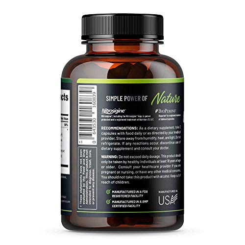 Snap L Arginine Capsules - Blood Circulation Supplements with Nitrosigine & L Citrulline for Natural Energy, Increase Blood Flow & Muscle Growth, Herbs for Cardio Health (60 Capsules)